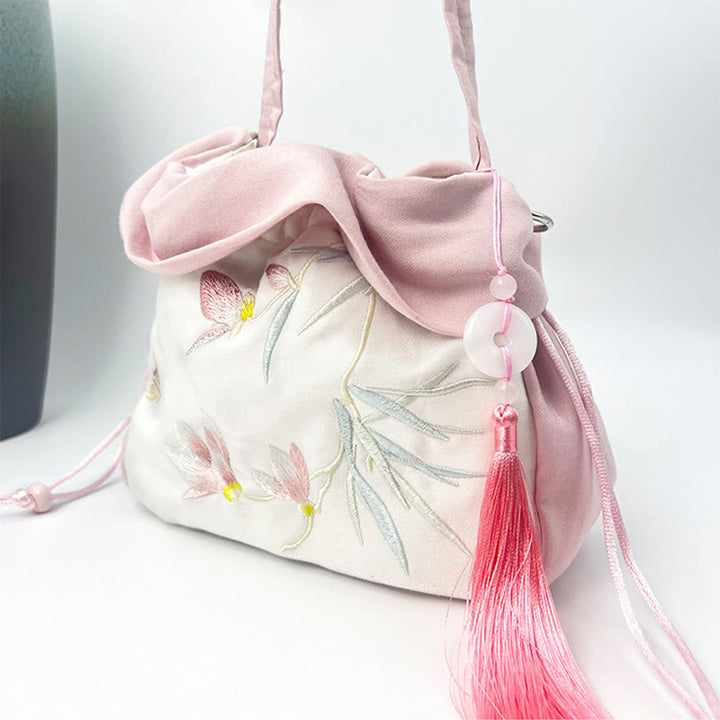 Buddha Stones Suzhou Ricamo Camelia Magnolia Peonia Loto Seta Tote Borsa a Tracolla Borsa a Tracolla Borsa a Mano