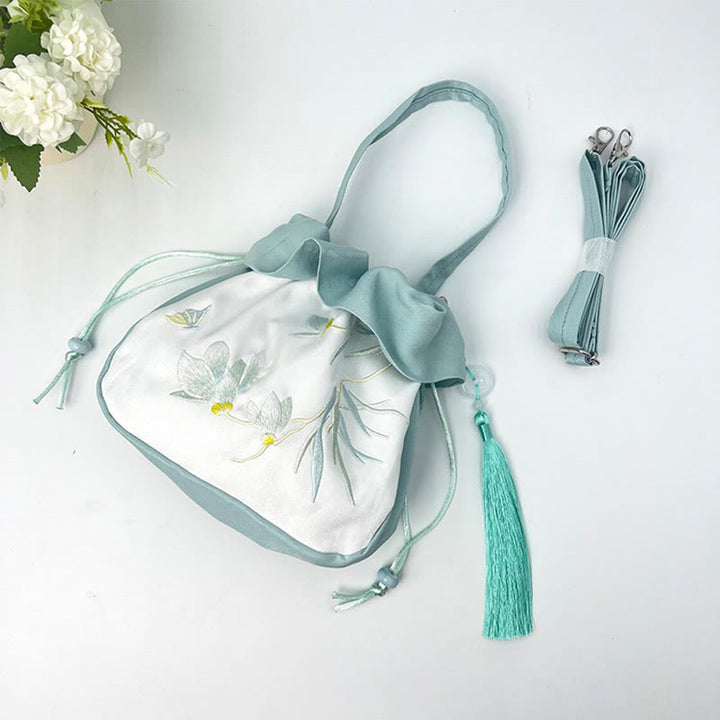 Buddha Stones Suzhou Ricamo Camelia Magnolia Peonia Loto Seta Tote Borsa a Tracolla Borsa a Tracolla Borsa a Mano
