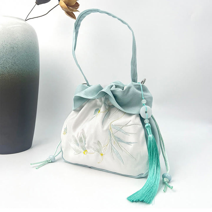 Buddha Stones Suzhou Ricamo Camelia Magnolia Peonia Loto Seta Tote Borsa a Tracolla Borsa a Tracolla Borsa a Mano
