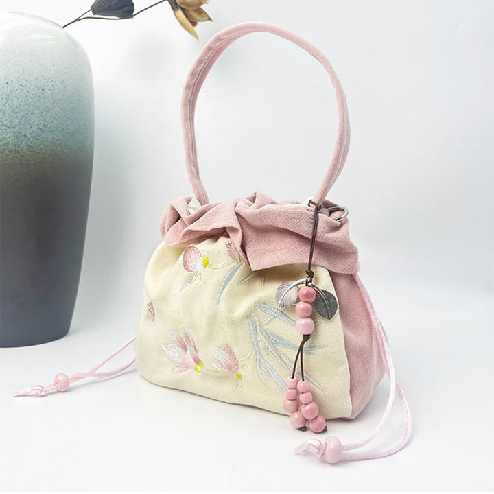 Buddha Stones Suzhou Ricamo Lotus Epiphyllum Magnolia Cotone Lino Tote Borsa A Tracolla Borsa A Mano
