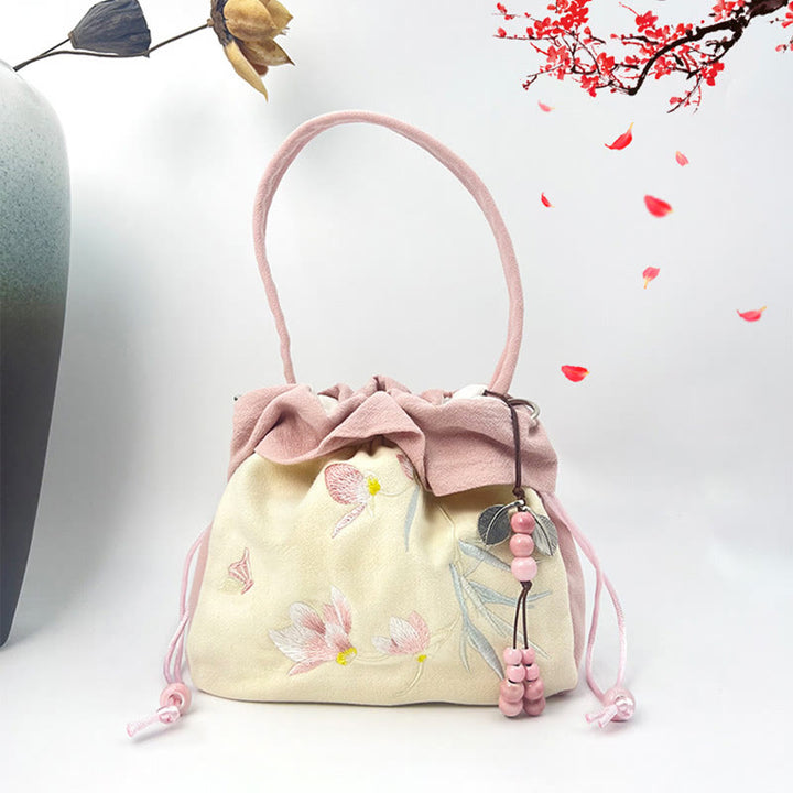 Buddha Stones Suzhou Ricamo Lotus Epiphyllum Magnolia Cotone Lino Tote Borsa A Tracolla Borsa A Mano