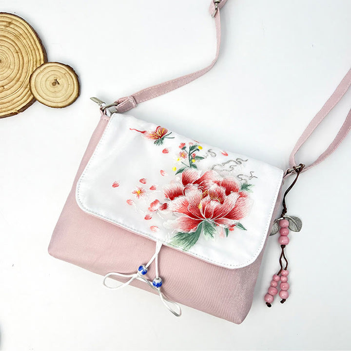 Buddha Stones Ricamato Camelia Epiphyllum Gardenia Sakura Fiori Borsa a Tracolla Borsa a Tracolla Borsa per Cellulare