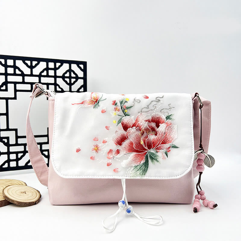 Buddha Stones Ricamato Camelia Epiphyllum Gardenia Sakura Fiori Borsa a Tracolla Borsa a Tracolla Borsa per Cellulare