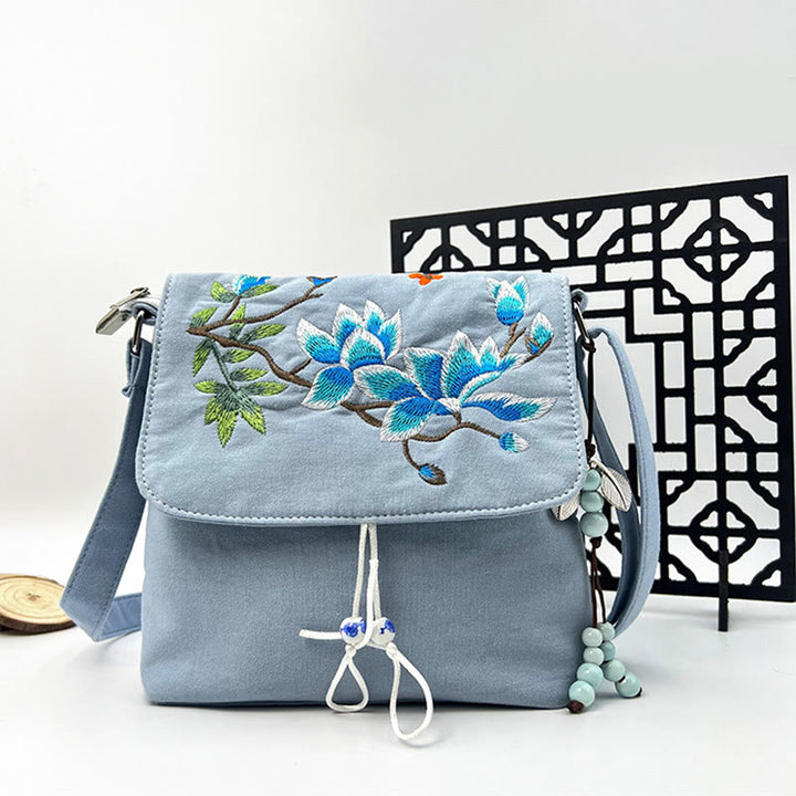 Buddha Stones Ricamato Camelia Epiphyllum Gardenia Sakura Fiori Borsa a Tracolla Borsa a Tracolla Borsa per Cellulare