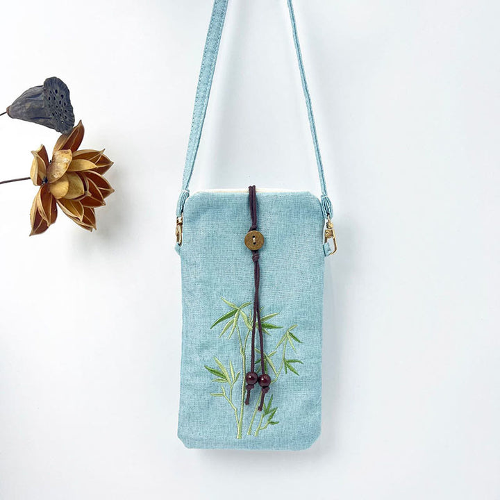 Borsa a tracolla con piccoli fiori ricamati Buddha Stones Borsa a tracolla Borsa per cellulare 11*20cm