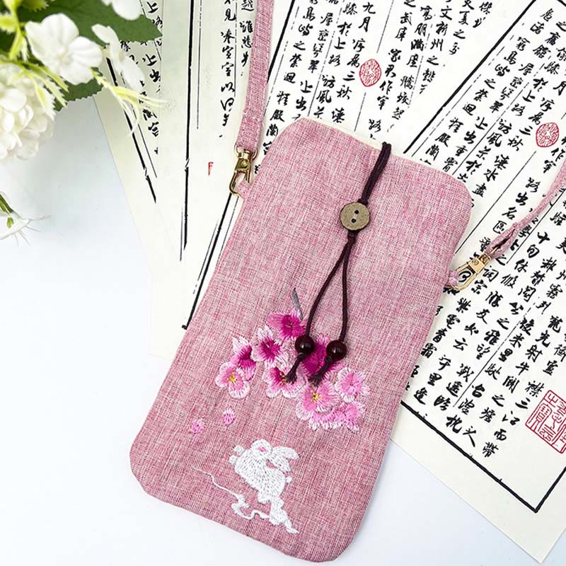 Borsa a tracolla con piccoli fiori ricamati Buddha Stones Borsa a tracolla Borsa per cellulare 11*20cm