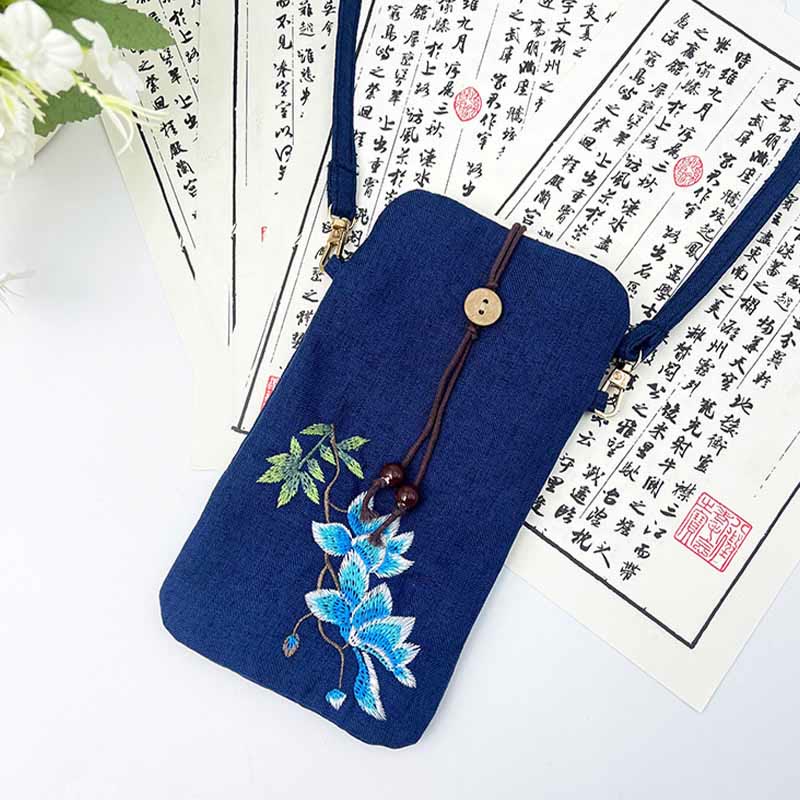 Borsa a tracolla con piccoli fiori ricamati Buddha Stones Borsa a tracolla Borsa per cellulare 11*20cm