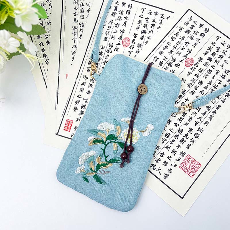 Borsa a tracolla con piccoli fiori ricamati Buddha Stones Borsa a tracolla Borsa per cellulare 11*20cm