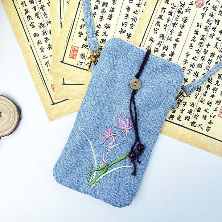 Borsa a tracolla con piccoli fiori ricamati Buddha Stones Borsa a tracolla Borsa per cellulare 11*20cm