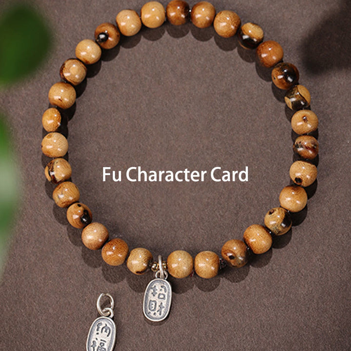 Buddha Stones 925 Sterling Silver Natural Golden Sea Willow Zakiram Dea della Ricchezza Fortuna Fu Carattere Braccialetto di Successo - Simbolo portafortuna Fu in argento sterling 925 - 10 mm (circonferenza del polso 14-16 cm) - image 6