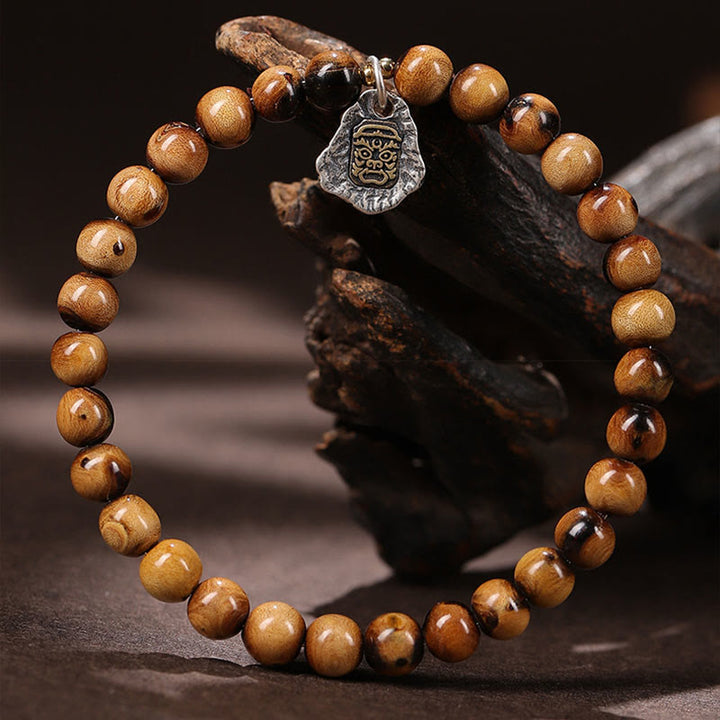 Buddha Stones 925 Sterling Silver Natural Golden Sea Willow Zakiram Dea della Ricchezza Fortuna Fu Carattere Braccialetto di Successo - image 4