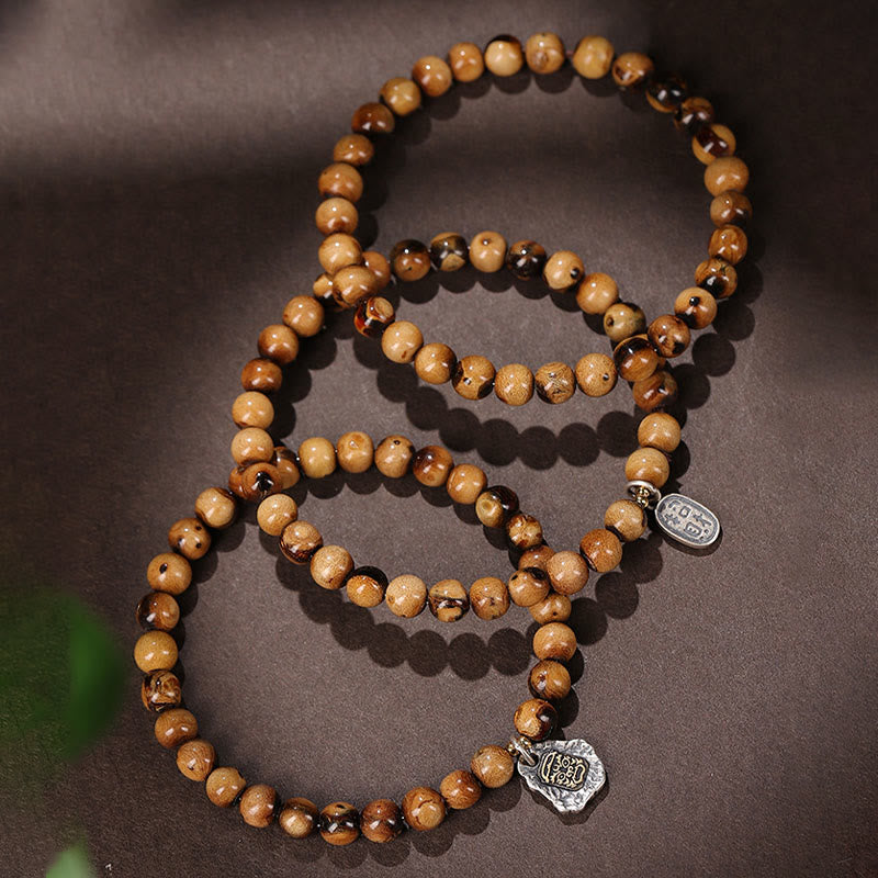Buddha Stones 925 Sterling Silver Natural Golden Sea Willow Zakiram Dea della Ricchezza Fortuna Fu Carattere Braccialetto di Successo - image 1