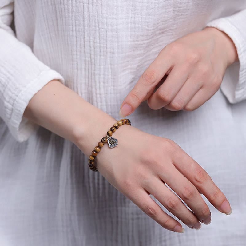 Buddha Stones 925 Sterling Silver Natural Golden Sea Willow Zakiram Dea della Ricchezza Fortuna Fu Carattere Braccialetto di Successo - image 5