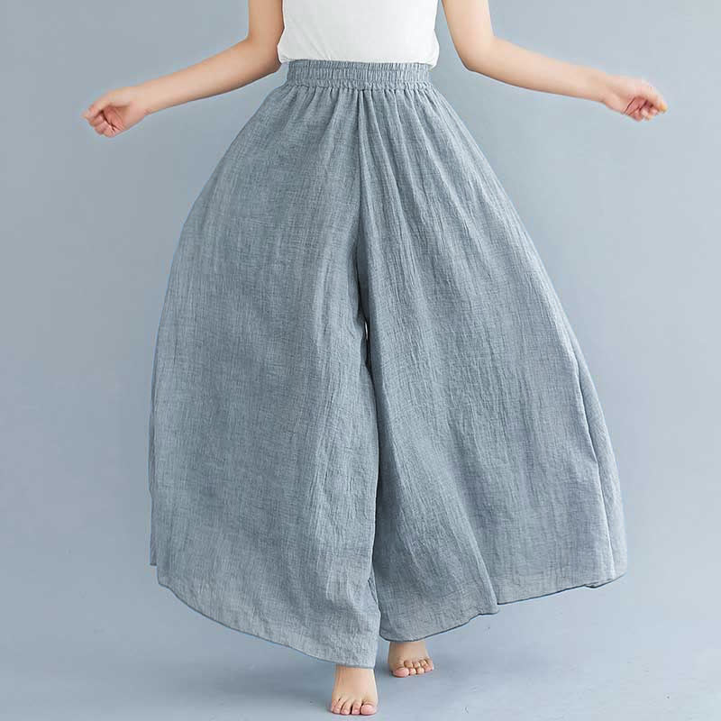 Pantaloni larghi in cotone e lino casual da donna Buddha Stones per yoga e danza - Blu - US2, UK/AU6, EU34 (M) - image 12