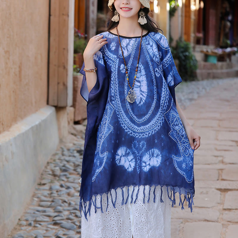 Buddha Stones Blue Geometry Batik Scialle Nappe Maglione da viaggio accogliente 90*95cm - image 7