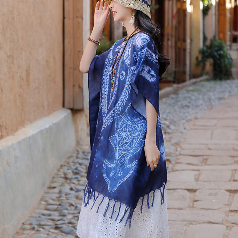 Buddha Stones Blue Geometry Batik Scialle Nappe Maglione da viaggio accogliente 90*95cm - image 4
