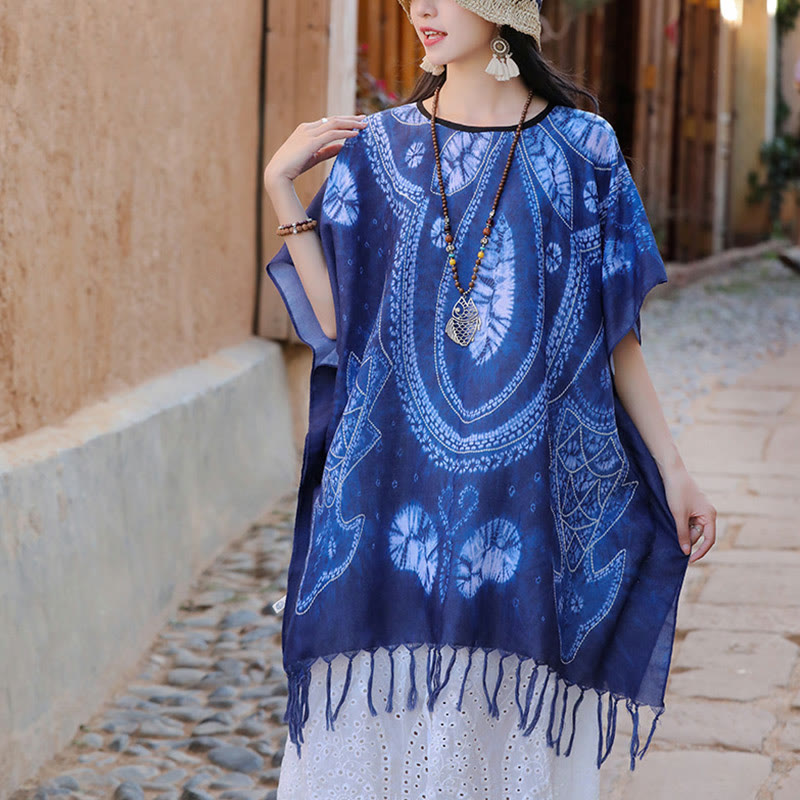 Buddha Stones Blue Geometry Batik Scialle Nappe Maglione da viaggio accogliente 90*95cm - image 2