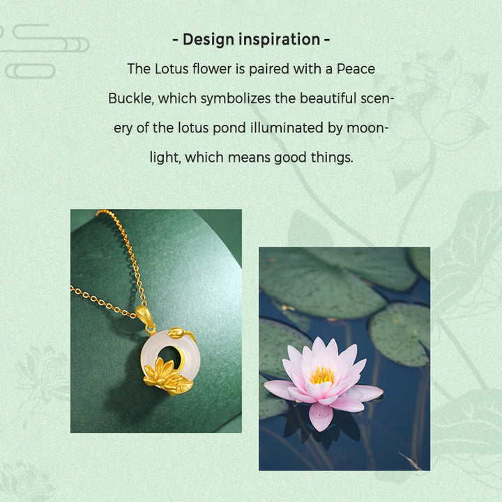 Collana in argento sterling S925 con ciondolo a forma di loto con fibbia della pace in calcedonio bianco naturale Buddha Stones - image 7