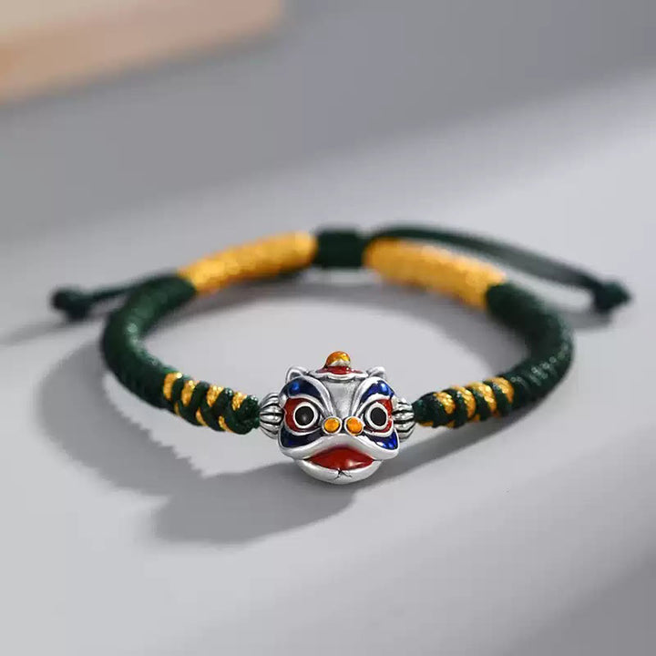 Braccialetto intrecciato con corda portafortuna con leone danzante fatto a mano Buddha Stones