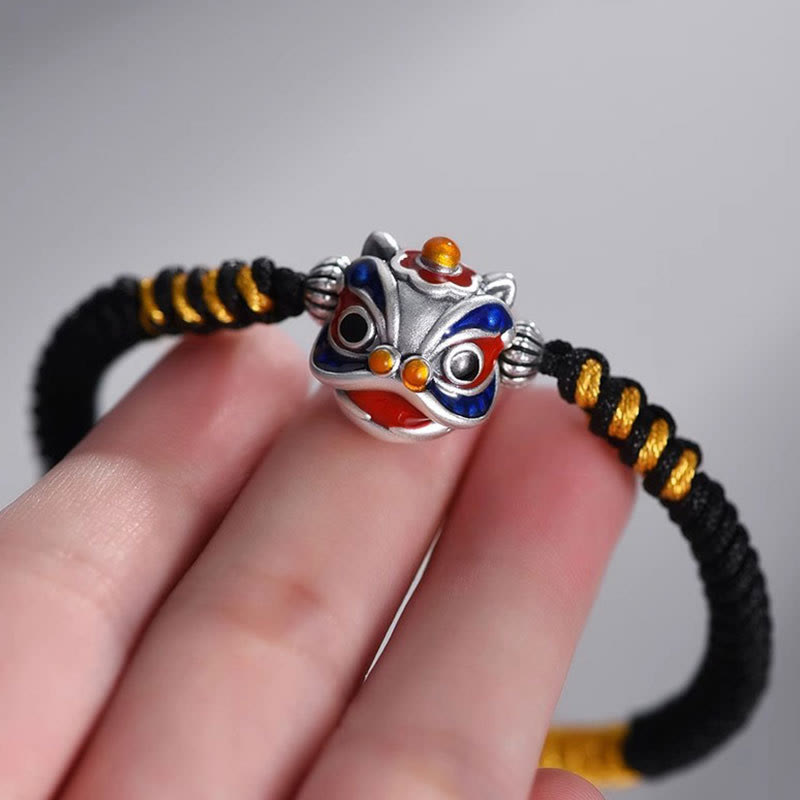 Braccialetto intrecciato con corda portafortuna con leone danzante fatto a mano Buddha Stones