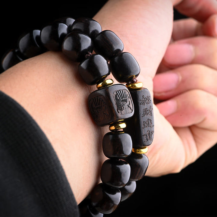 Buddha Stones Tibetano Ebano Legno Perline di Botte Fortunato E Tesoro Braccialetto di Equilibrio