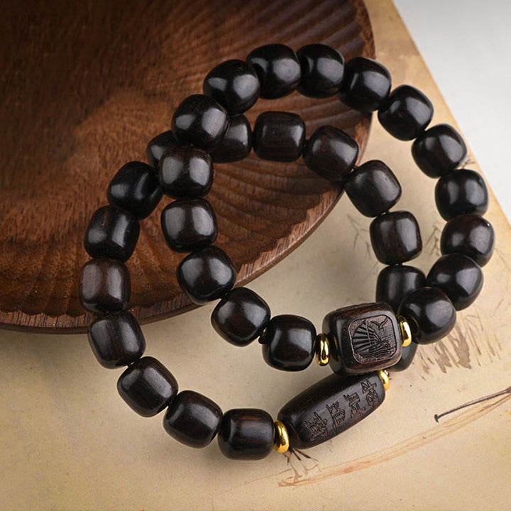 Buddha Stones Tibetano Ebano Legno Perline di Botte Fortunato E Tesoro Braccialetto di Equilibrio