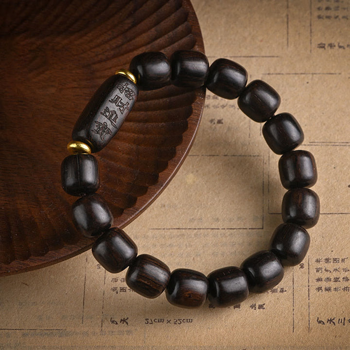 Buddha Stones Tibetano Ebano Legno Perline di Botte Fortunato E Tesoro Braccialetto di Equilibrio