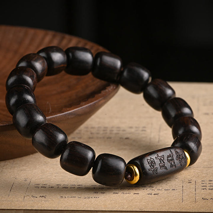 Buddha Stones Tibetano Ebano Legno Perline di Botte Fortunato E Tesoro Braccialetto di Equilibrio