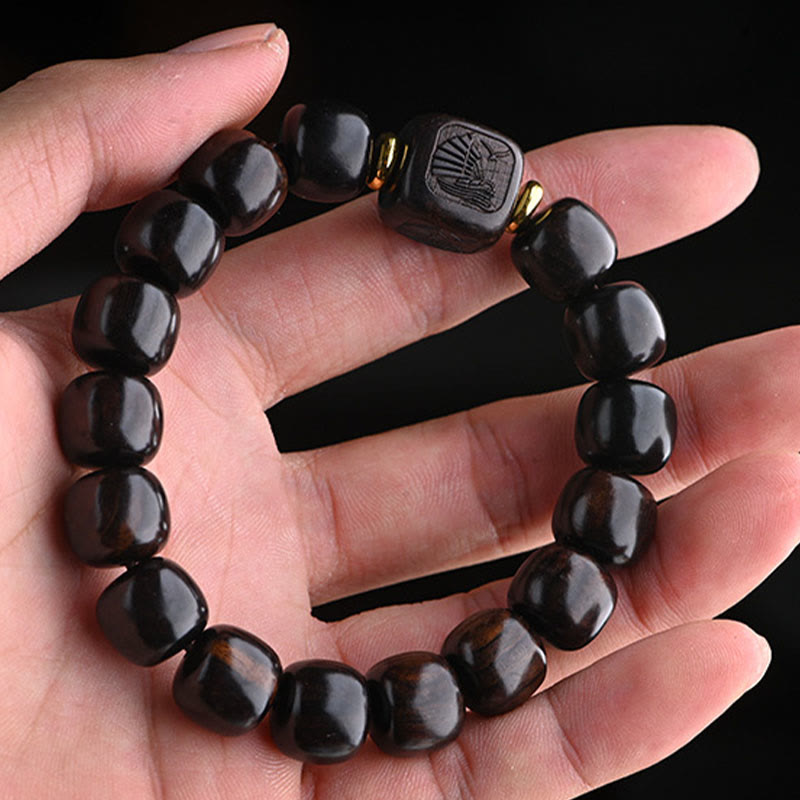 Buddha Stones Tibetano Ebano Legno Perline di Botte Fortunato E Tesoro Braccialetto di Equilibrio