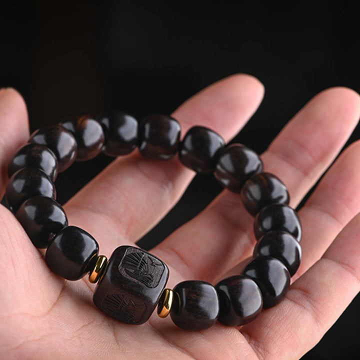 Buddha Stones Tibetano Ebano Legno Perline di Botte Fortunato E Tesoro Braccialetto di Equilibrio