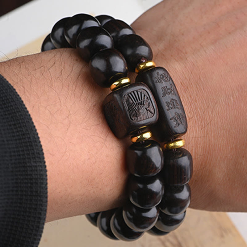 Buddha Stones Tibetano Ebano Legno Perline di Botte Fortunato E Tesoro Braccialetto di Equilibrio
