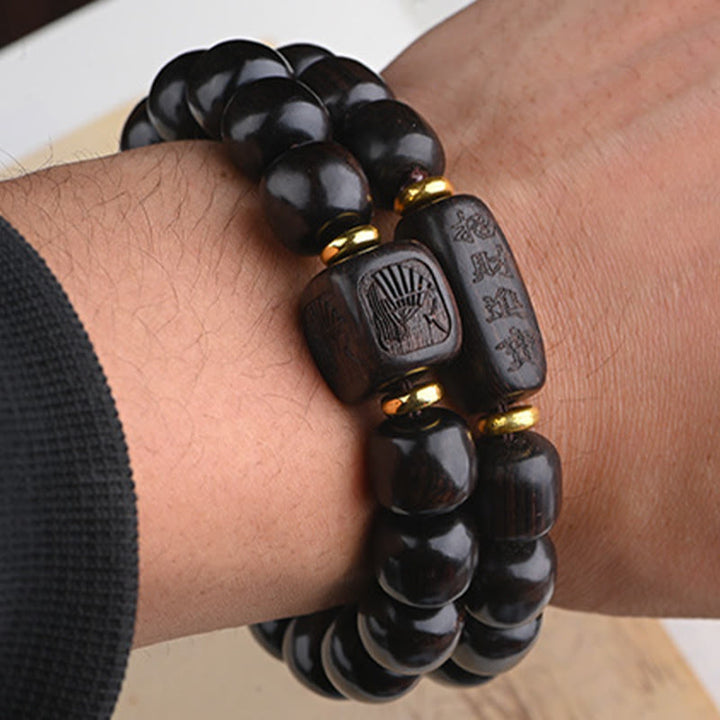 Buddha Stones Tibetano Ebano Legno Perline di Botte Fortunato E Tesoro Braccialetto di Equilibrio