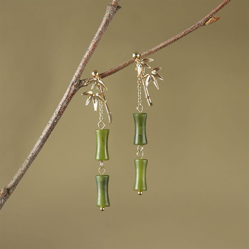 Orecchini pendenti in argento sterling 925 con peridoto naturale placcato oro e foglia di bambù, Buddha Stones