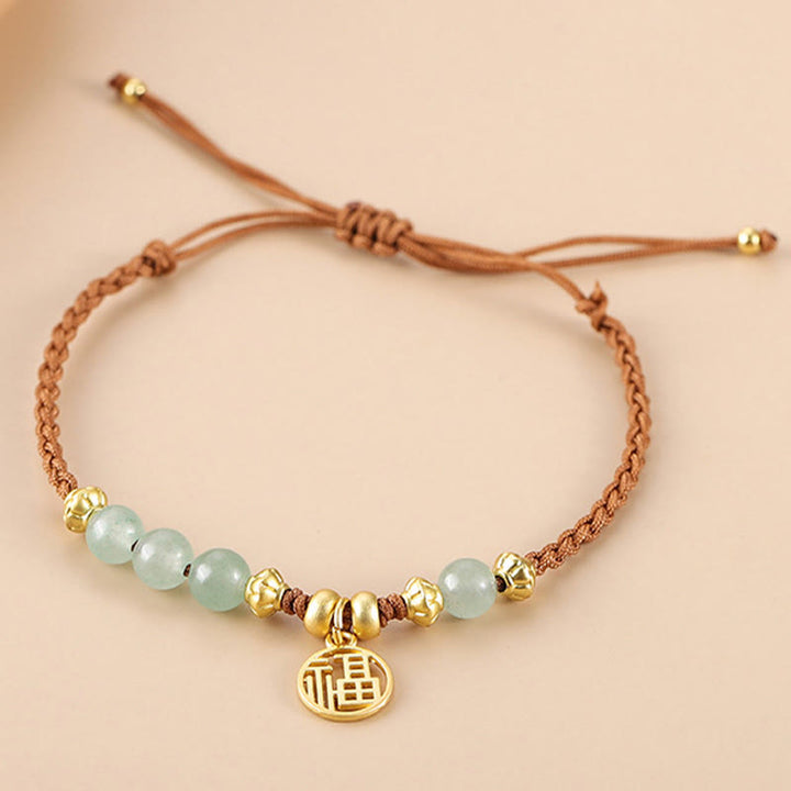 Braccialetto di corda di benedizione del carattere Fu con perle di giada Buddha Stones