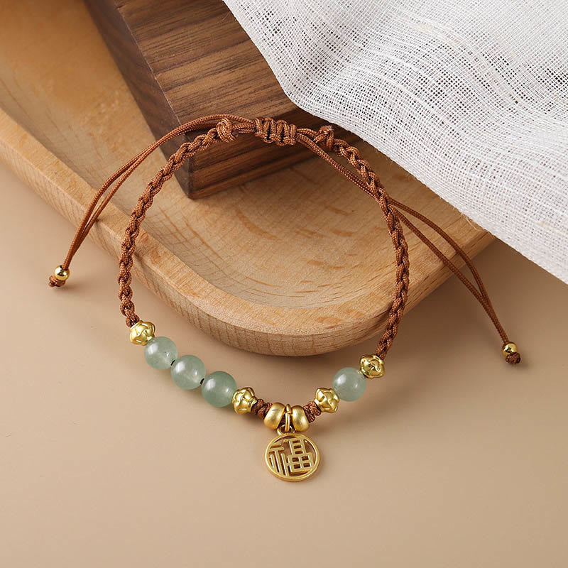 Braccialetto di corda di benedizione del carattere Fu con perle di giada Buddha Stones