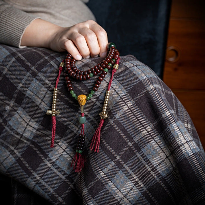 Buddha Stones Tibet naturale 108 Mala perline viola Bodhi Seed Hetian ciano giada rame Dorje braccialetto della pace