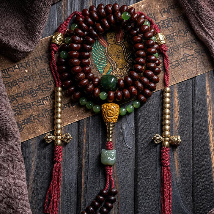Buddha Stones Tibet naturale 108 Mala perline viola Bodhi Seed Hetian ciano giada rame Dorje braccialetto della pace