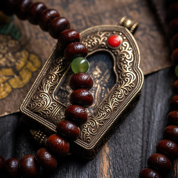 Buddha Stones Tibet naturale 108 Mala perline viola Bodhi Seed Hetian ciano giada rame Dorje braccialetto della pace
