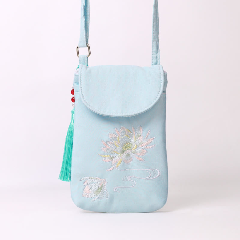 Borsa a tracolla con piccoli fiori ricamati Buddha Stones, borsa a tracolla, borsa per cellulare a doppio strato