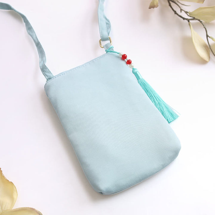 Borsa a tracolla con piccoli fiori ricamati Buddha Stones, borsa a tracolla, borsa per cellulare a doppio strato