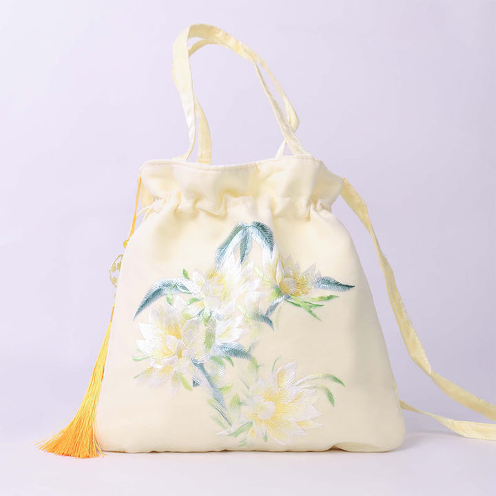 Buddha Stones Lotus Peony Epiphyllum Phoenix Suzhou Ricamo Cotone Lino Tote Borsa a Tracolla Borsa a Mano