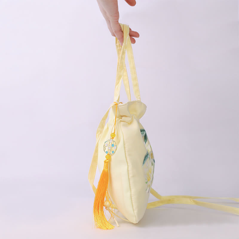 Buddha Stones Lotus Peony Epiphyllum Phoenix Suzhou Ricamo Cotone Lino Tote Borsa a Tracolla Borsa a Mano