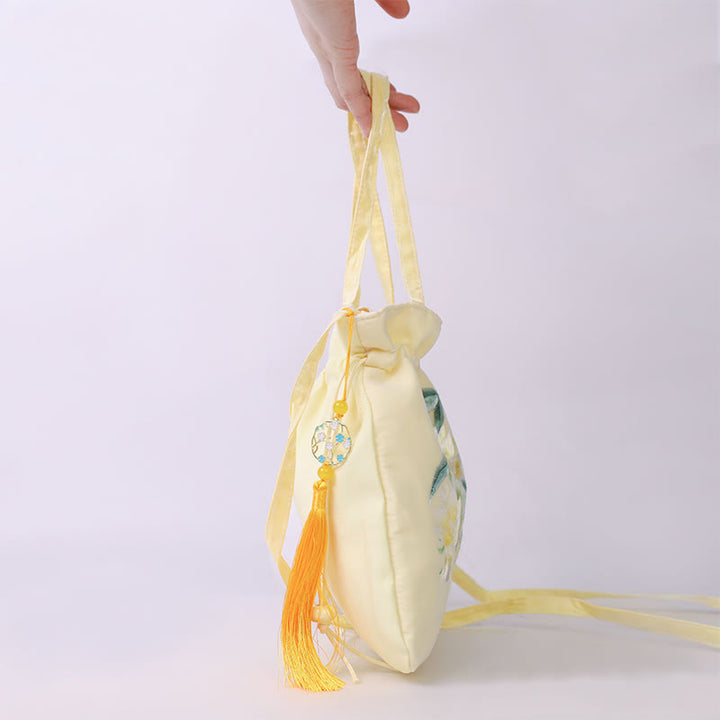 Buddha Stones Lotus Peony Epiphyllum Phoenix Suzhou Ricamo Cotone Lino Tote Borsa a Tracolla Borsa a Mano