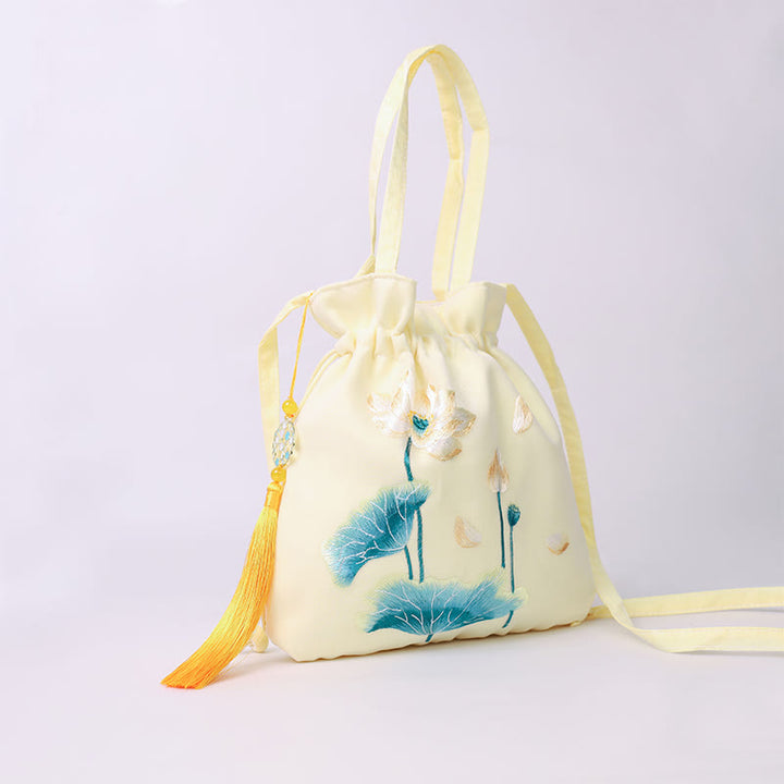 Buddha Stones Lotus Peony Epiphyllum Phoenix Suzhou Ricamo Cotone Lino Tote Borsa a Tracolla Borsa a Mano