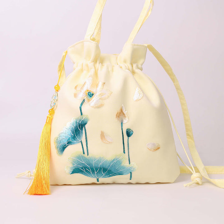 Buddha Stones Lotus Peony Epiphyllum Phoenix Suzhou Ricamo Cotone Lino Tote Borsa a Tracolla Borsa a Mano