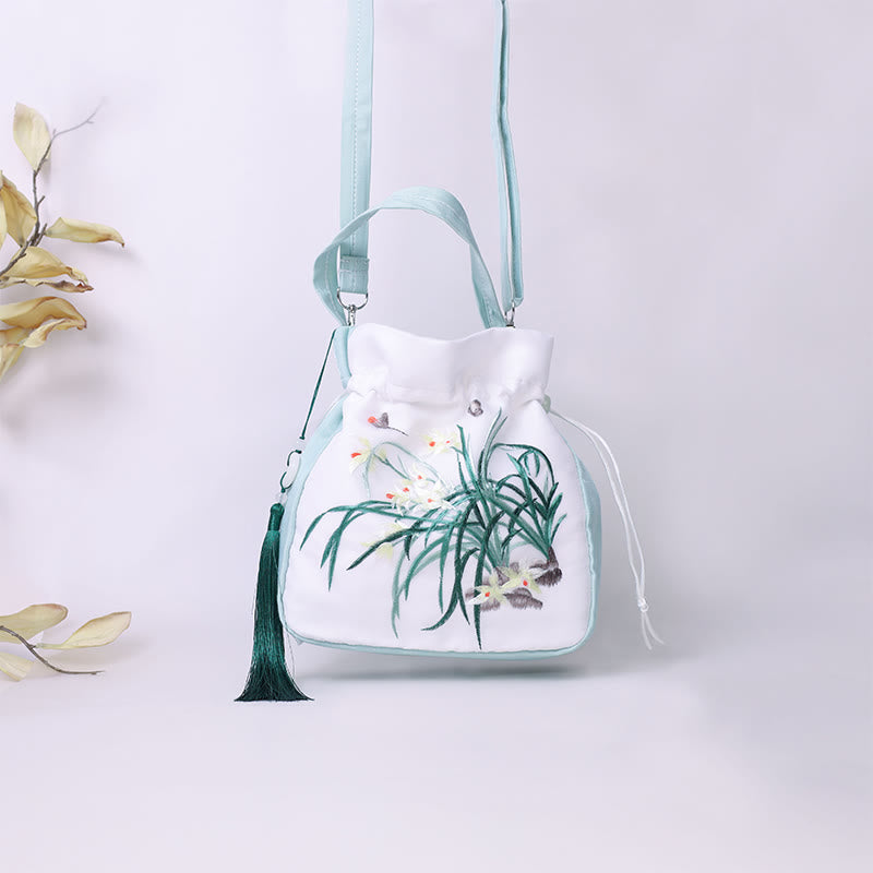 Buddha Stones Suzhou Ricamo Coniglio Loto Epiphyllum Peonia Magnolia Tote Borsa a tracolla Borsa a tracolla Borsa a mano