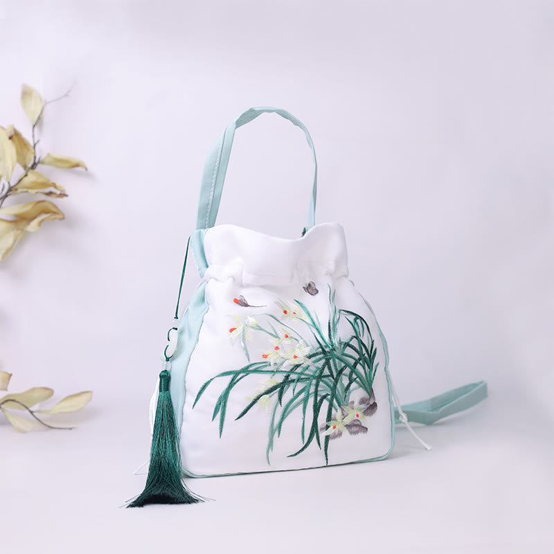 Buddha Stones Suzhou Ricamo Coniglio Loto Epiphyllum Peonia Magnolia Tote Borsa a tracolla Borsa a tracolla Borsa a mano