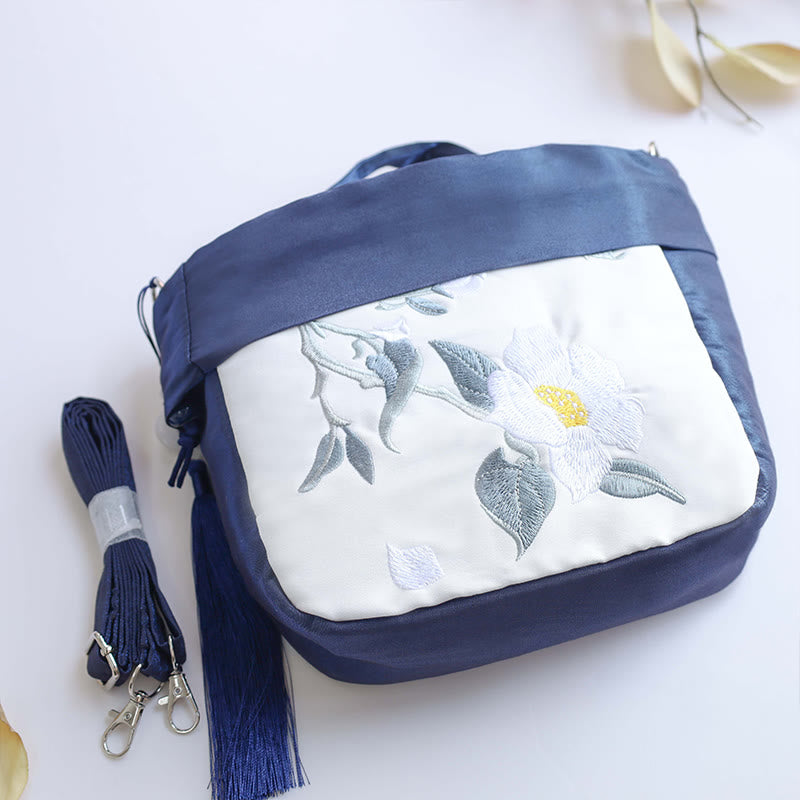 Buddha Stones Suzhou Ricamo Camelia Magnolia Peonia Loto Seta Tote Borsa a Tracolla Borsa a Tracolla Borsa a Mano