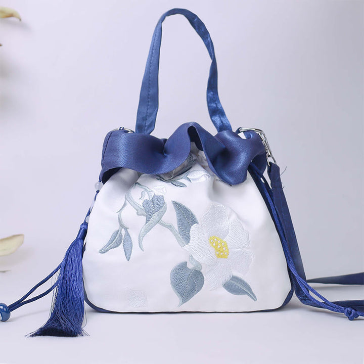 Buddha Stones Suzhou Ricamo Camelia Magnolia Peonia Loto Seta Tote Borsa a Tracolla Borsa a Tracolla Borsa a Mano