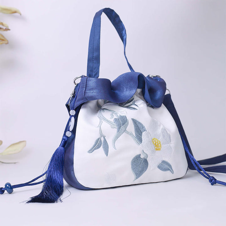 Buddha Stones Suzhou Ricamo Camelia Magnolia Peonia Loto Seta Tote Borsa a Tracolla Borsa a Tracolla Borsa a Mano